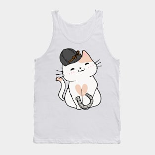 Funny white cat is ready to ride a horse Tank Top